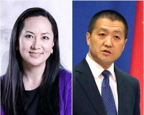外交部發言人陸慷(右)表示,加拿大未第一時間通報扣押孟晚舟。網上圖片