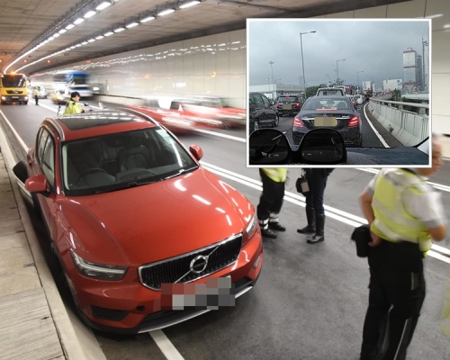 涉事私家車,小圖為意外後擠塞情況。 資料圖片及網民Ricky Chiu圖