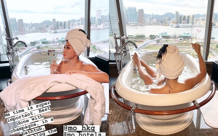 陳偉琪入住豪華酒店嘆返吓，仲對住無敵大海景浸浴。