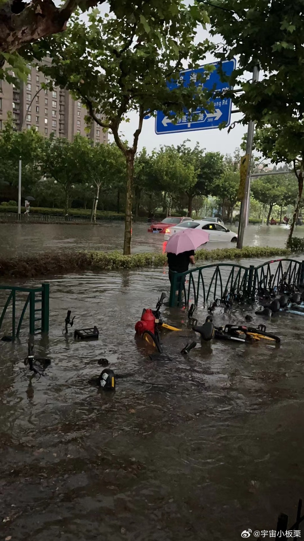 上海嚴重水浸多處道路變河。 微博 