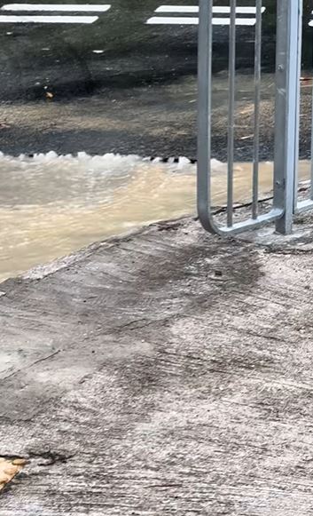 黃泥水湧出地面。fb置樂街坊群Stephen Lai影片載圖