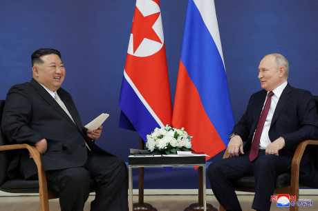 金正恩與普京上月中在俄遠東阿穆爾州舉行峰會。 路透社
