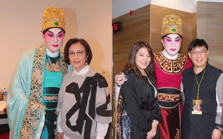 汪明荃到後台跟陳培甡訂明年合作,並指定要由陳華國(右圖右)幫她設計戲服。