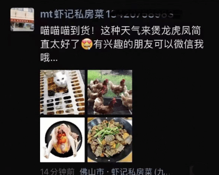 該私房菜發出的朋友圈帖文截圖。紅星新聞 該私房菜發出的朋友圈帖文截圖。紅星新聞