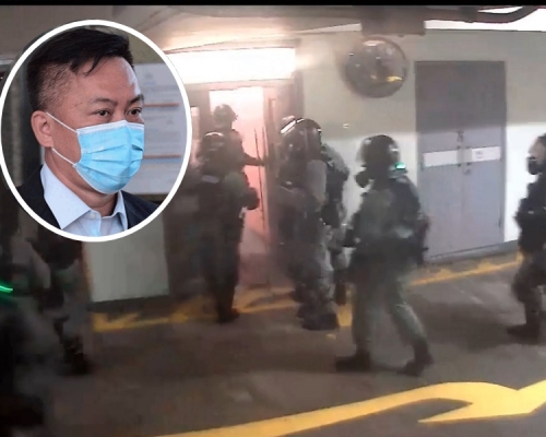 鄭樹榮(小圖)指不清楚防暴警進入停車場的目的。本報記者/資料圖片