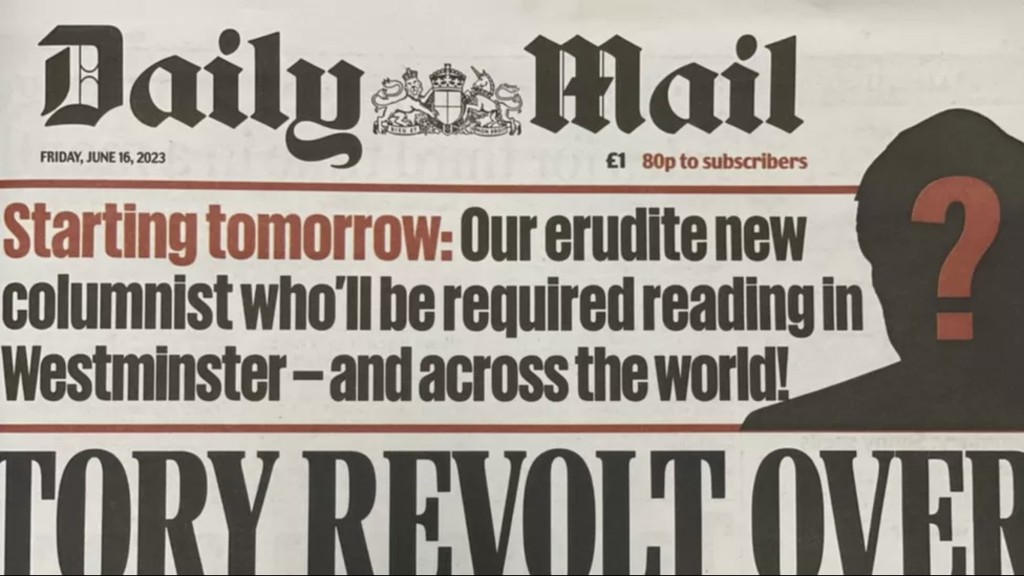 《每日邮报》纸媒头版周五预告重磅专栏作家登场。