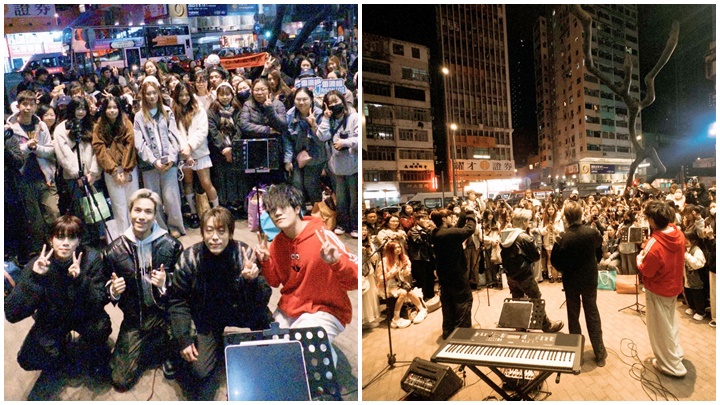 樂隊ROVER昨晚平安夜舉行接力馬拉松式busking，由下午五時半唱到接近凌晨一時。