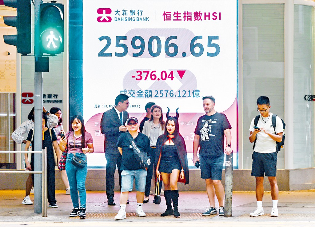 恒指昨日收報25906，跌376點。