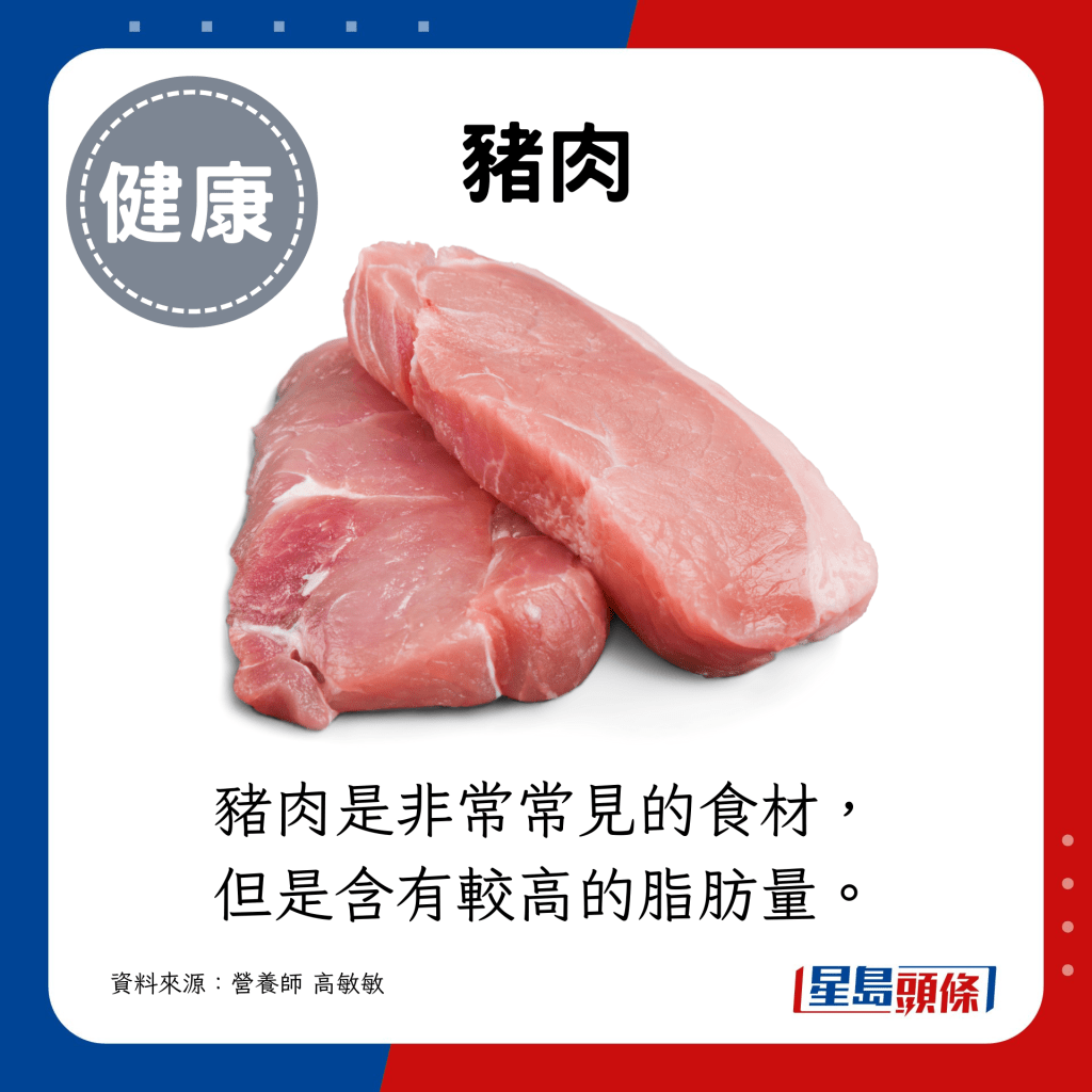 豬肉是非常常見的食材，但是含有較高的脂肪量。