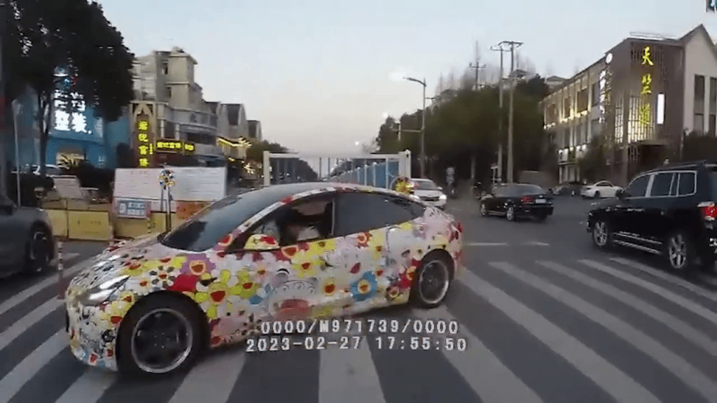 車身貼滿花碌碌「向日葵」，即時被交警截停調查。