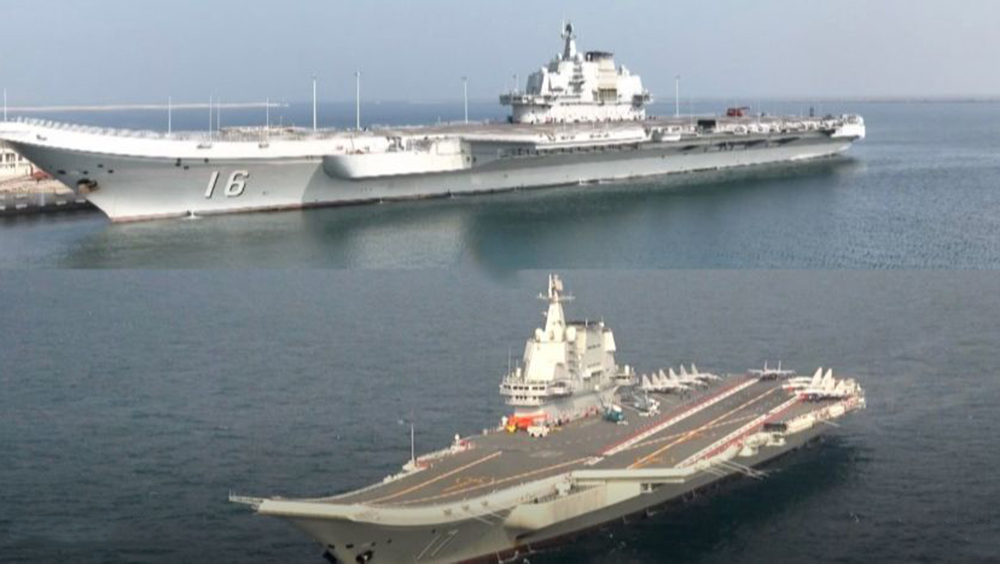 山東艦副艦長表示，雙航母編隊同框訓練場景會愈來愈多。網圖