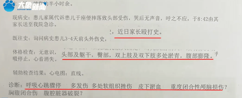 医院的报告，显示女童曾被虐打。