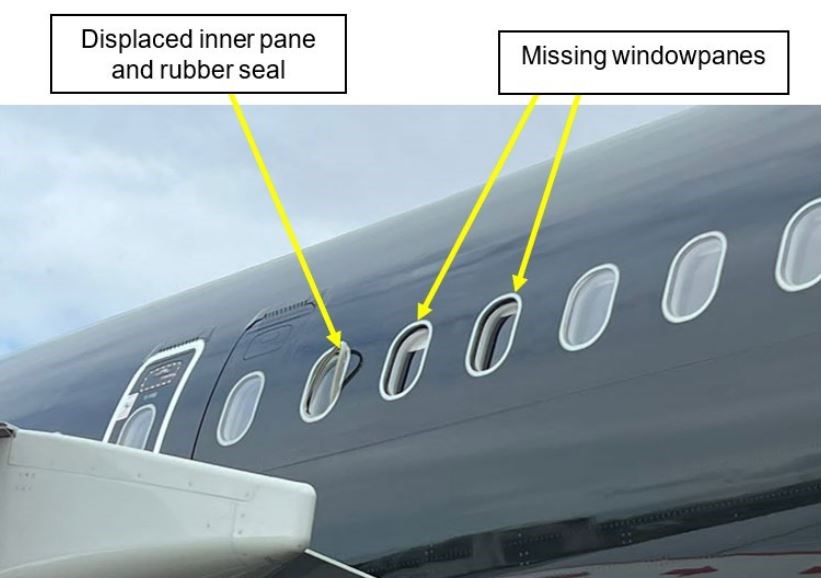 飞机多扇窗户出现损毁。AAIB