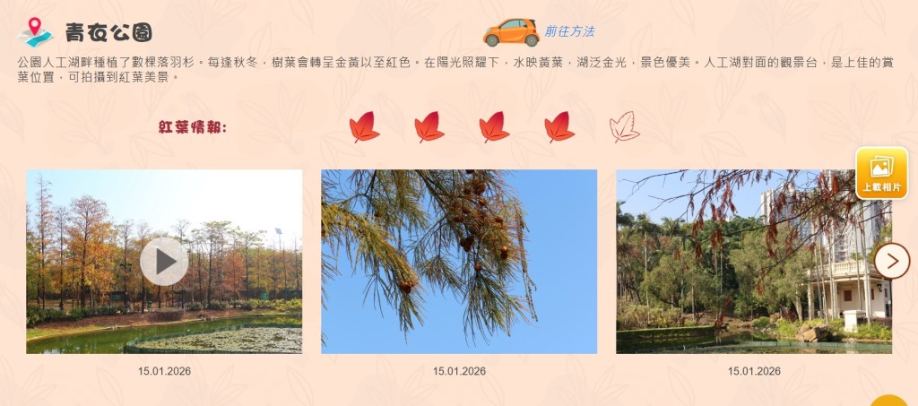 康文署「康文賞花情報」「紅葉情報」截圖