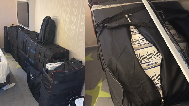 荃灣酒店變私煙儲存中心 海關搗破檢25萬支懷疑私煙 拘兩無業漢。海關提供