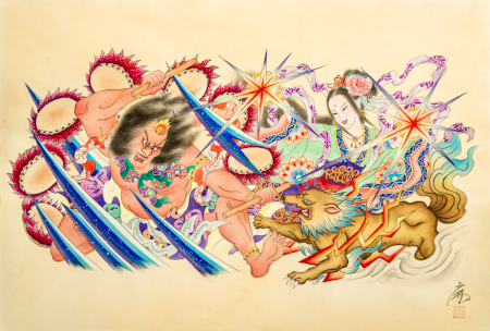 勇奪本屆金賞的北村麻子的作品《雷公與電母》的創作草圖。