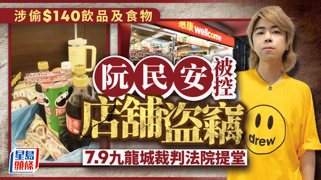 阮民安被控店舖盜竊 7.9九龍城裁判法院提堂 消息：食物飲料全無付款