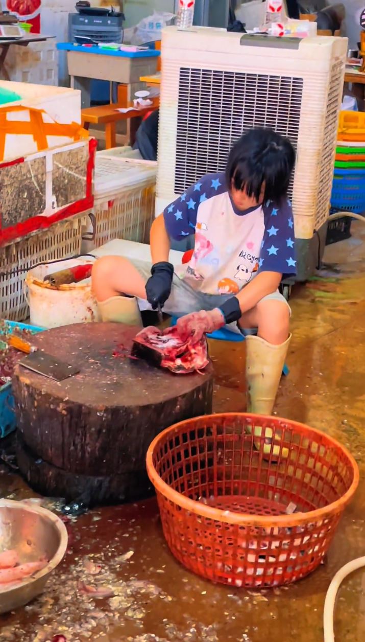11歲顧家女孩洪琛利落的劏魚手法在網上爆紅。抖音