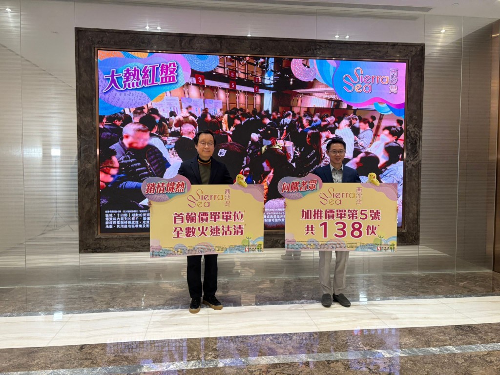 新地雷霆（左）表示，由於新舊客源不絕，因此連環加推2張價單合共211伙應市。旁為胡致遠。