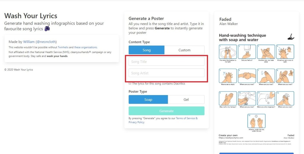 在网站输入歌手及歌词（图框示）即可。