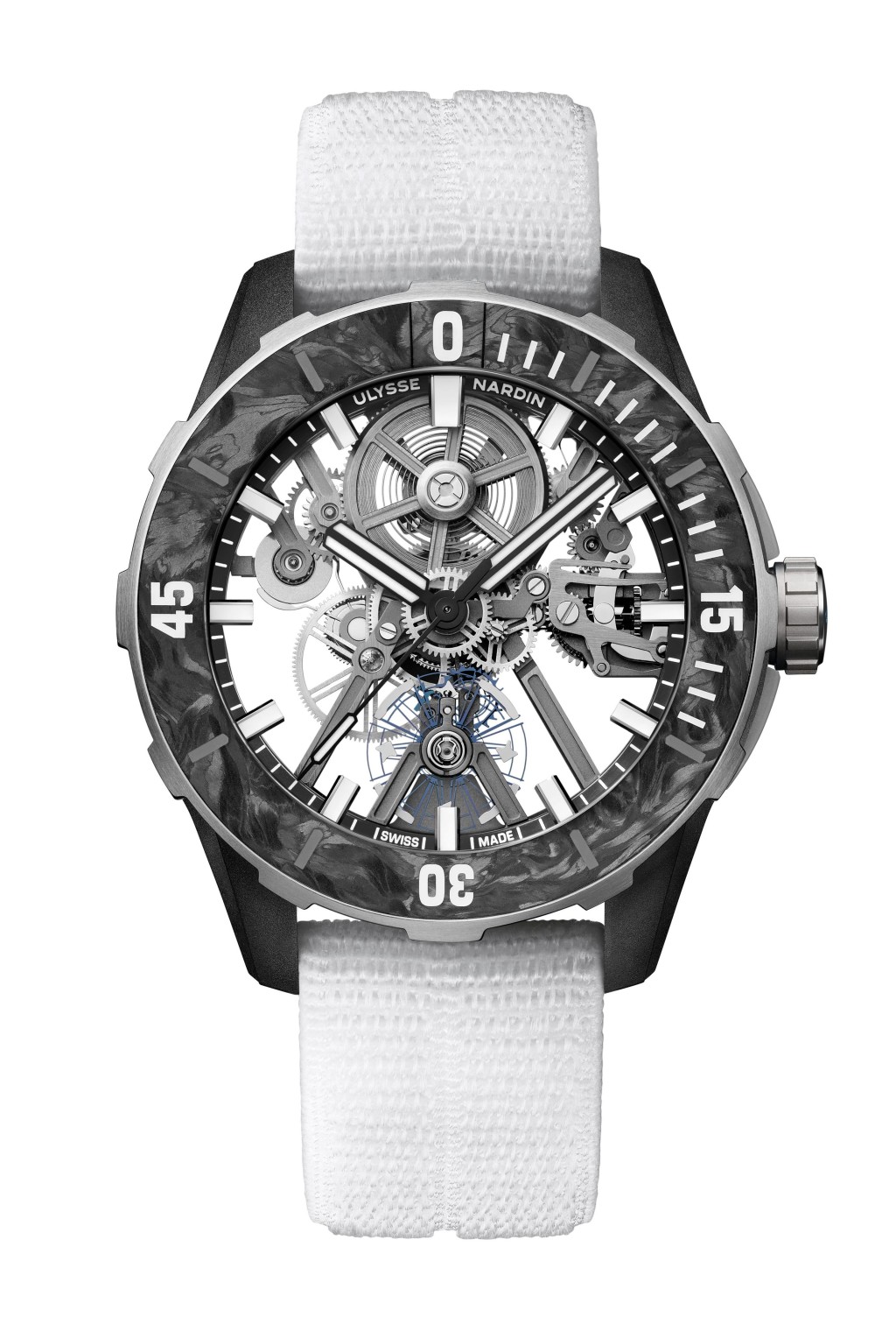 Ulysse Nardin Diver [Air]，搭載全新UN-374機芯，附橙色及白色尼龍錶帶各一條。