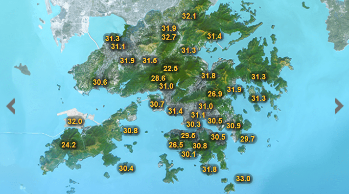 本港今日最高氣溫。天文台圖片