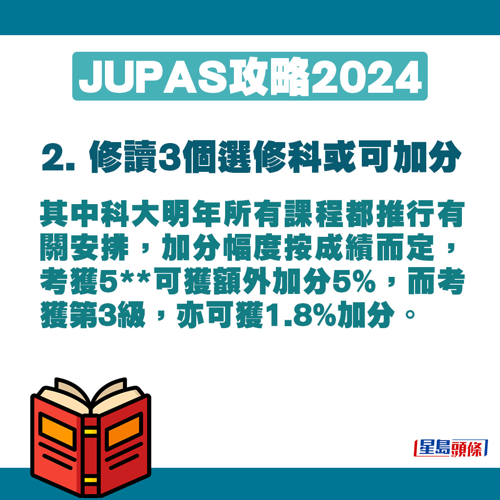 其中科大明年所有課程都推行有關安排，加分幅度按成績而定。