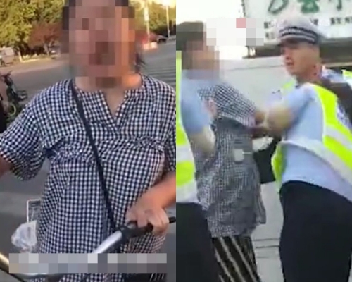 女子在路上逆線踩單車被截停,竟出手打傷女輔警。網圖