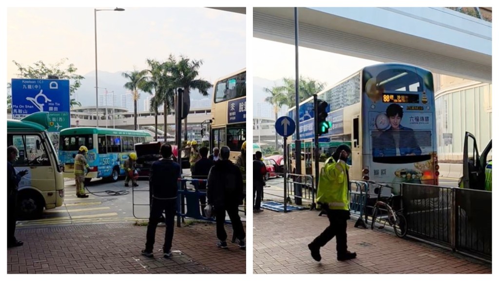 意外涉及九巴、的士和專線小巴。fb馬路的事 (即時交通資訊台)影片截圖