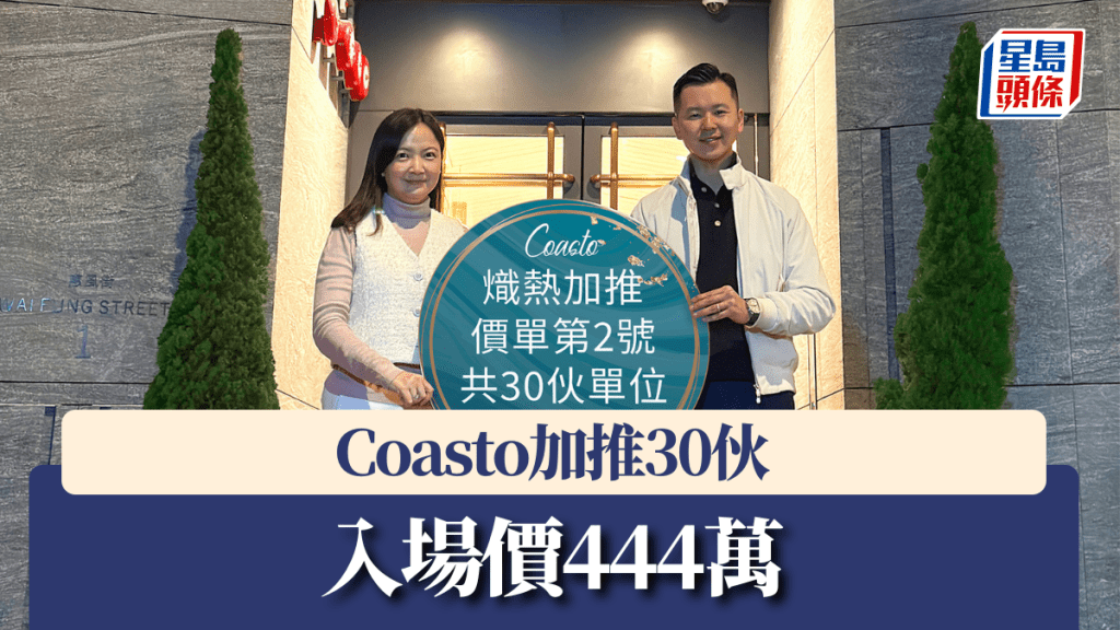 Coasto加推30伙，入場價444萬。