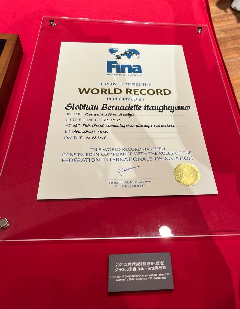 Siobhan的世界紀錄證書。