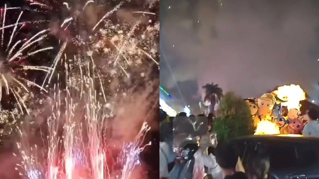 泰国南奔府VIJIT Thailand观光烟花秀有火花击中气球引发爆炸。 facebook / Ha Lamphun 