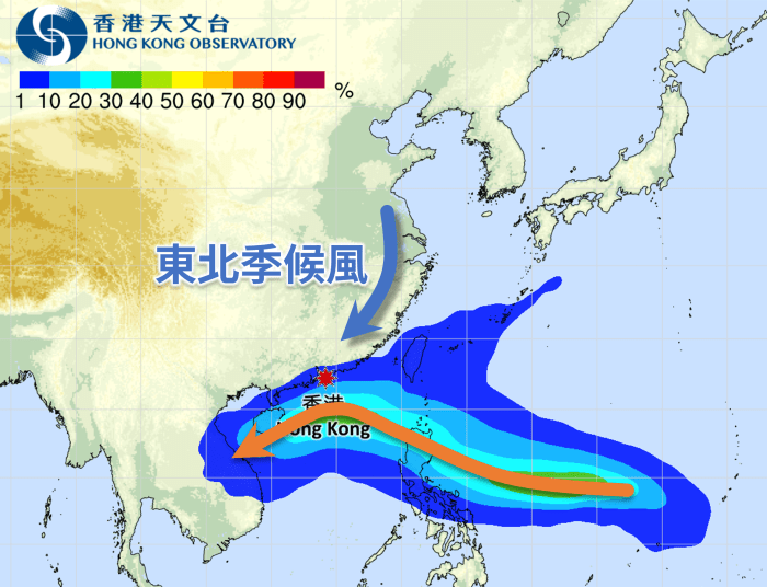 潛在熱帶氣旋的路徑概率預報圖。 潛在熱帶氣旋的路徑概率預報圖。