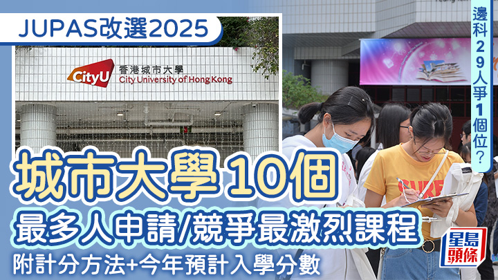 JUPAS改選2025︱城市大學CityU 10個最多人申請/競爭最激烈課程 邊科29人爭1個位? 附今年預計收分