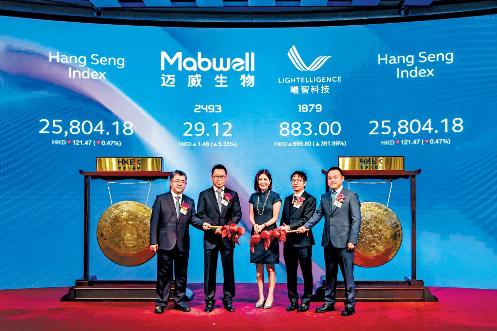 曦智科技及邁威生物昨日舉行上市儀式。