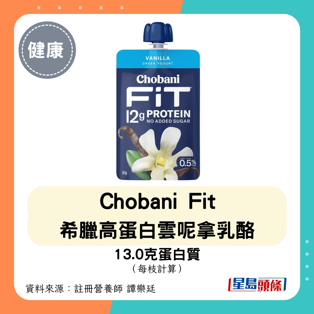 高蛋白低糖乳酪：Chobani Fit 希臘高蛋白雲呢拿乳酪