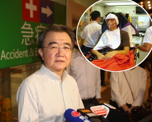 浸大校長錢大康昨晚前往醫院探望方仲賢。