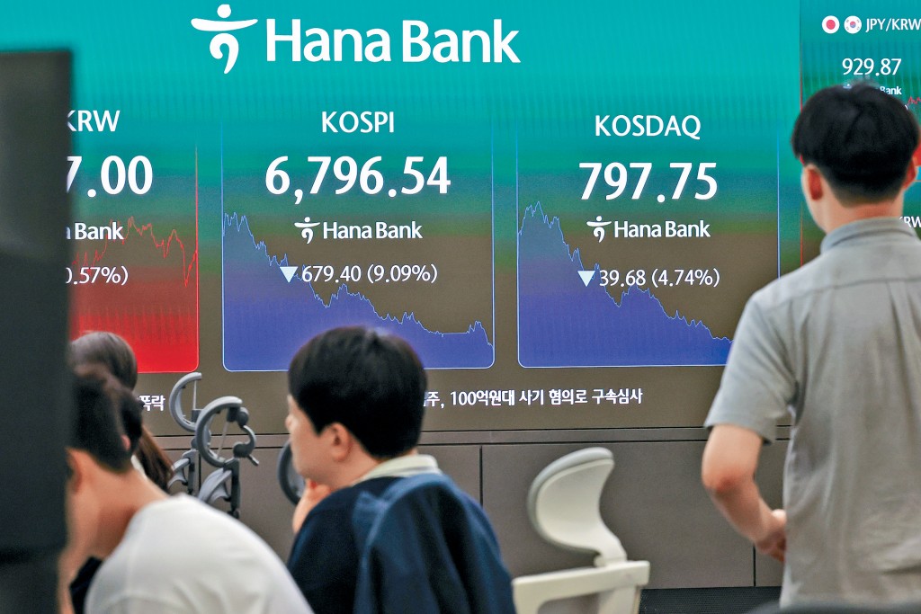 韓國綜合指數昨日大跌9%，今年第七次觸發熔斷機制。