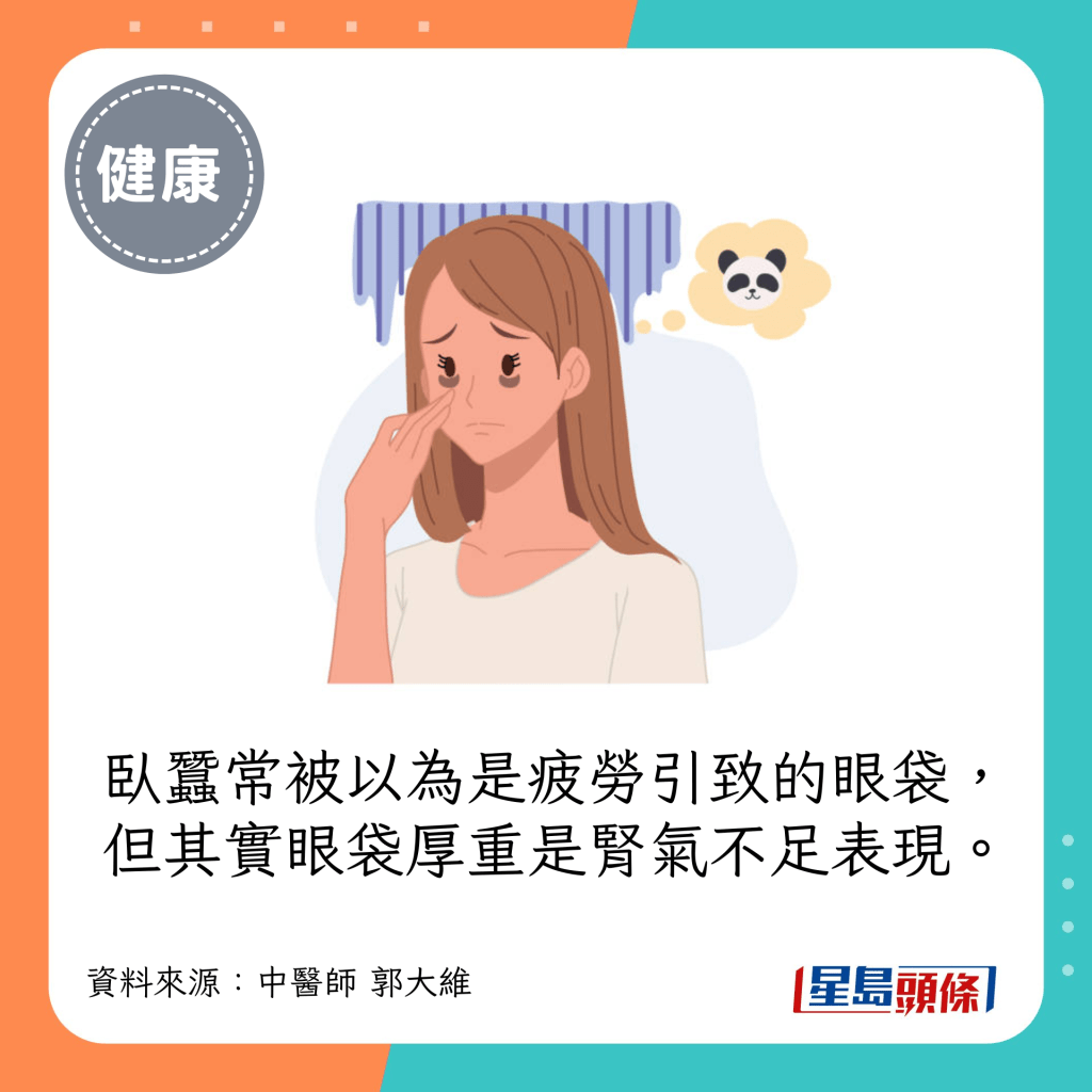 臥蠶常被以為是疲勞引致的眼袋，但其實眼袋厚重是腎氣不足表現。