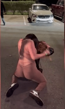 淺色衫女子用拳擊打深色衫女子的頭部。