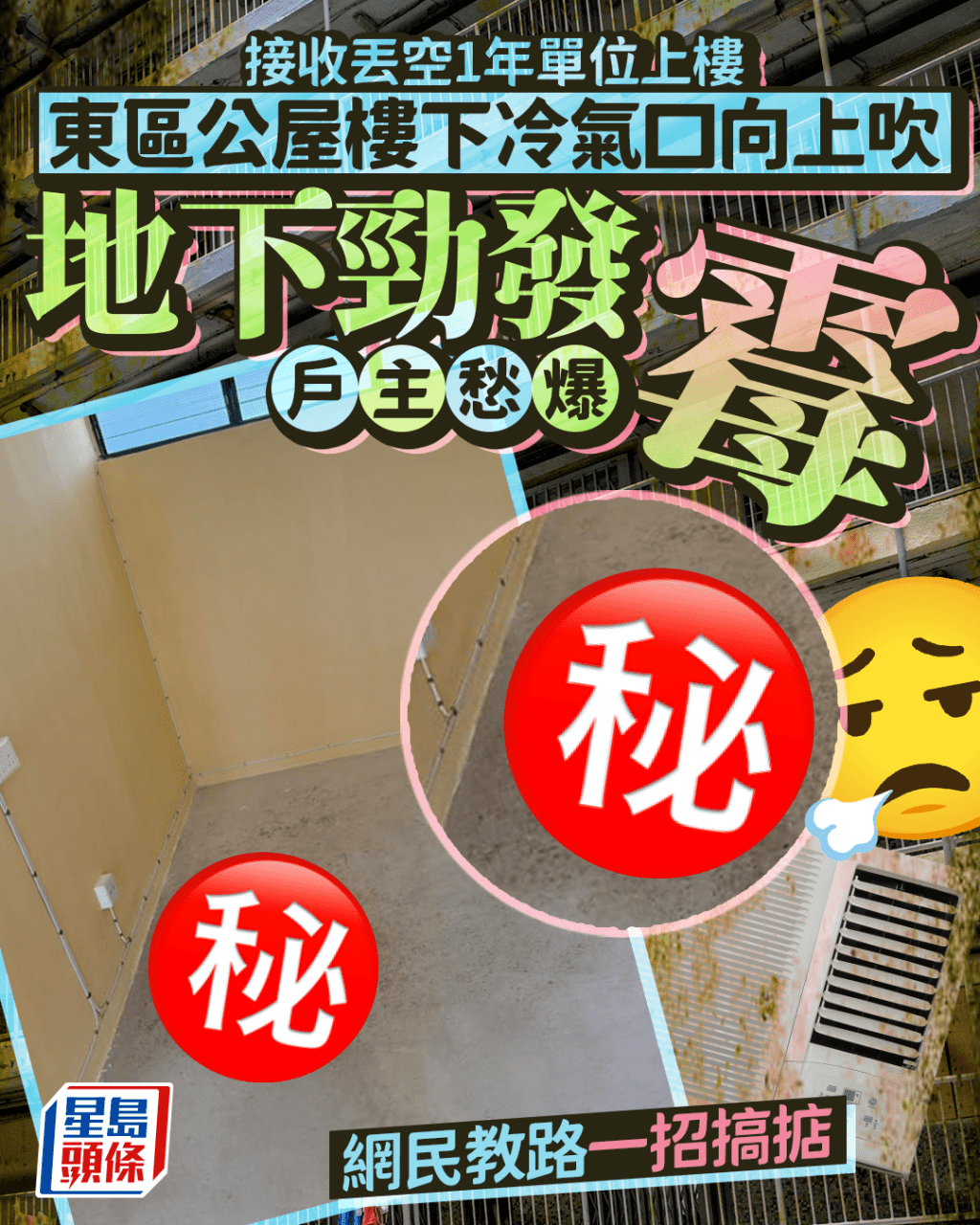 接收丟空1年單位 公屋樓下冷氣口向上吹 地下勁發霉戶主愁爆 網民教路一招搞掂 接收丟空1年單位 公屋樓下冷氣口向上吹 地下勁發霉戶主愁爆 網民教路一招搞掂