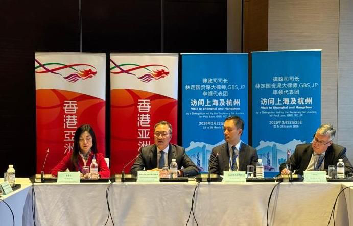 律政司司長林定國(左二)率領法律業界代表團訪問上海和杭州,就法律服務合作交流意見。 律政司司長林定國(左二)率領法律業界代表團訪問上海和杭州,就法律服務合作交流意見。