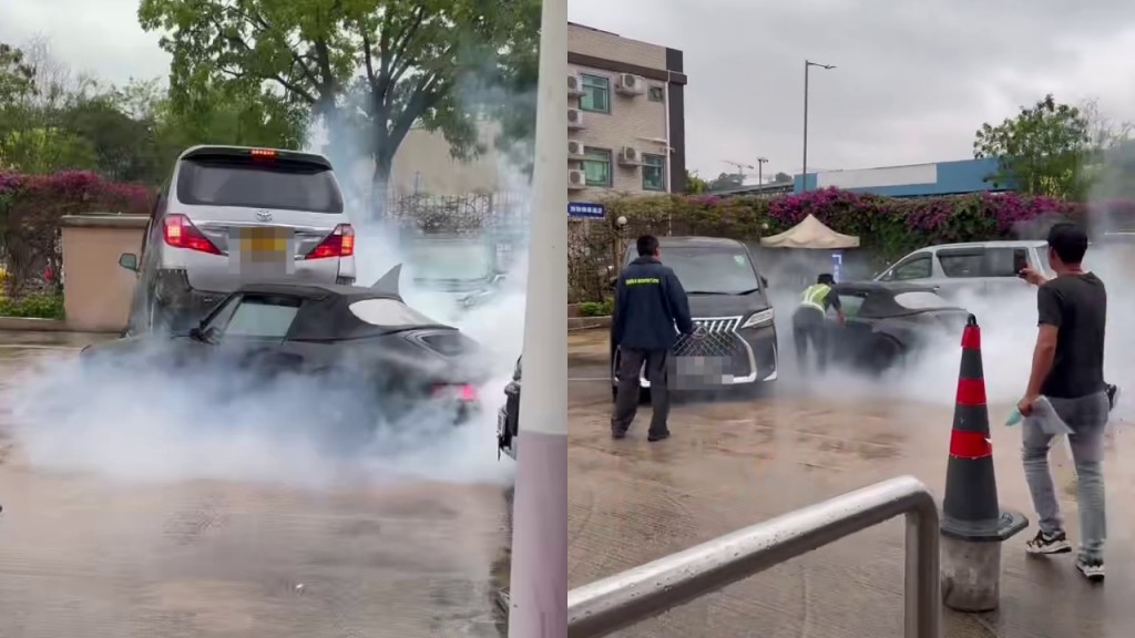 元朗驗車場保時捷脫繮狂飆 剷起七人車白煙四起 司機受傷