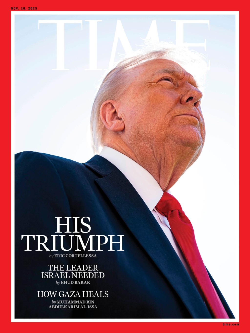 《時代》雜誌封面照片中,特朗普神情自信地凝視遠方,展望未來。X@TIME 《時代》雜誌封面照片中,特朗普神情自信地凝視遠方,展望未來。X@TIME
