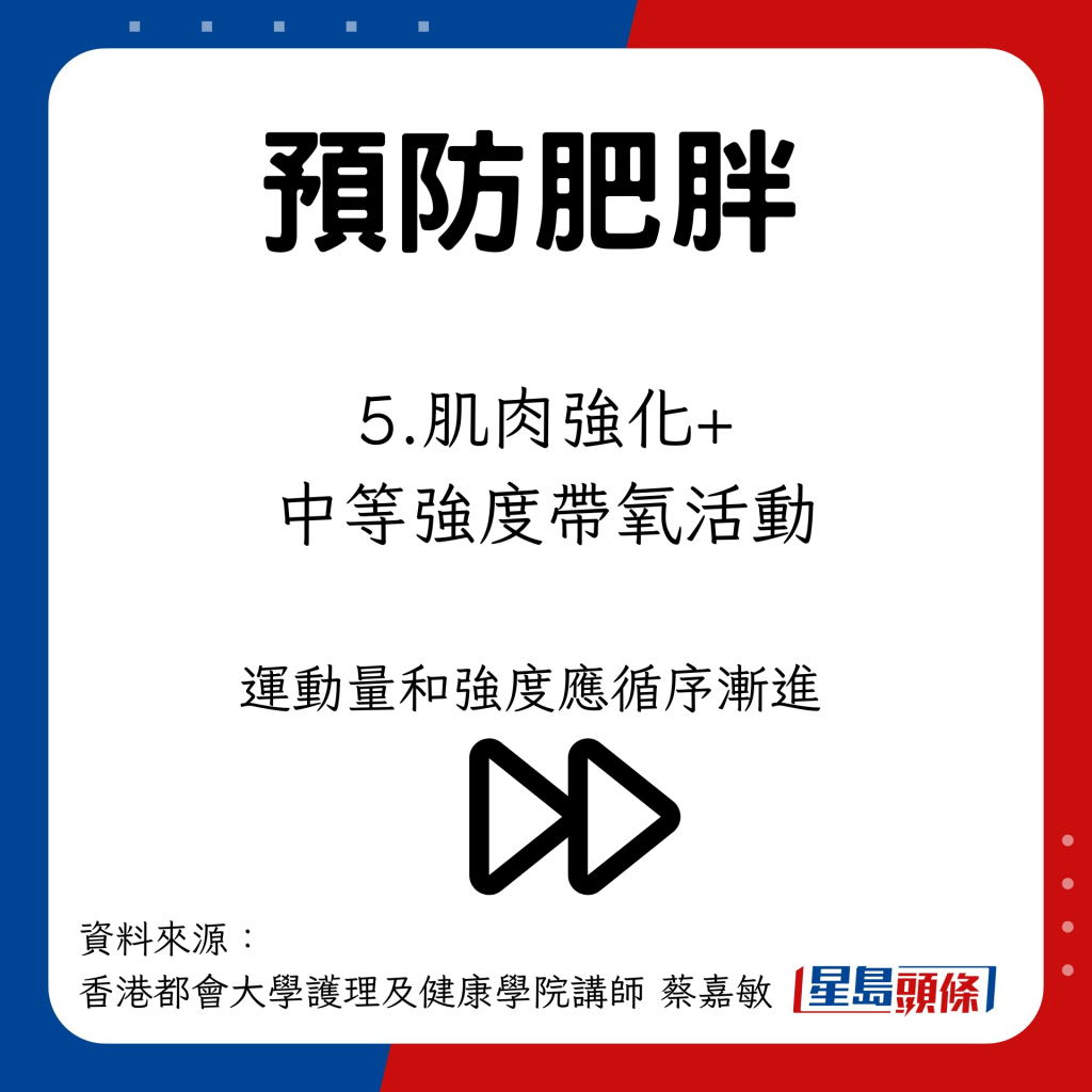 預防肥胖方法｜肌肉強化活動+中等強度帶氧活動 建議