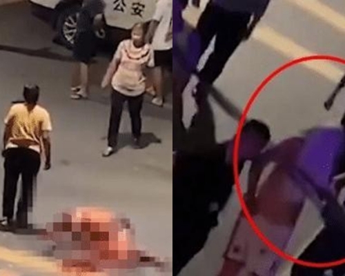 廣東一名38歲男子當街斬死67歲老父。 網圖