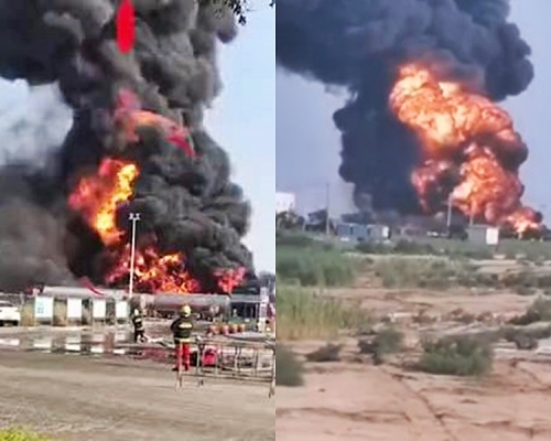 中國山東東營港昨日有油罐車爆炸。網上圖片