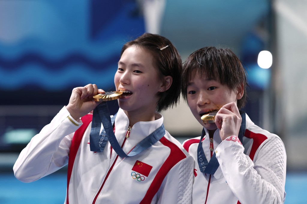 全紅嬋、陳芋汐為國家隊贏得巴黎奧運跳水女子10米台金牌。REUTERS