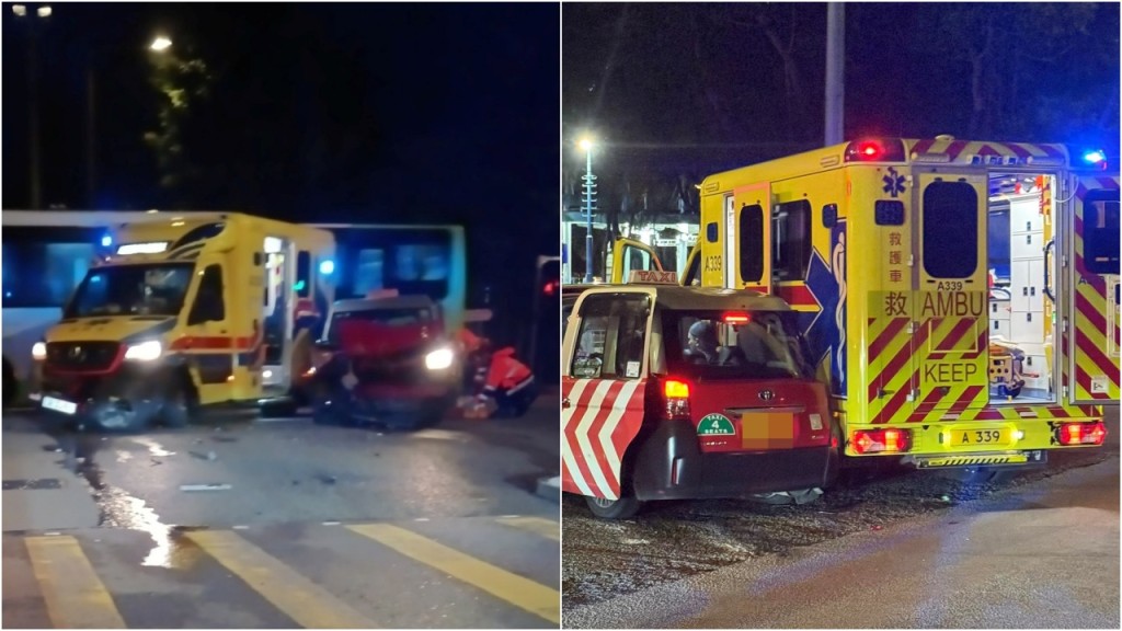 西環的士救護車相撞 兩車泵把甩脫3人傷
