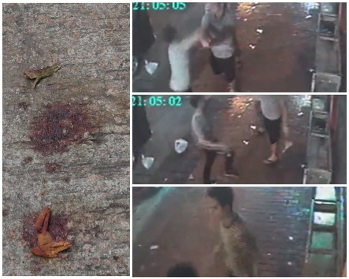 閉路電視可見毆鬥後,男子倒卧馬路。